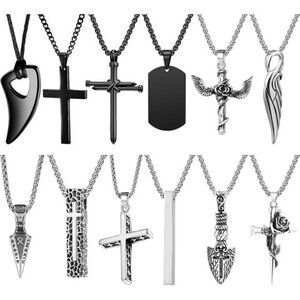 12 Pieces Stainless Steel Necklaces for Men Hypoallergenic Necklace Trendy